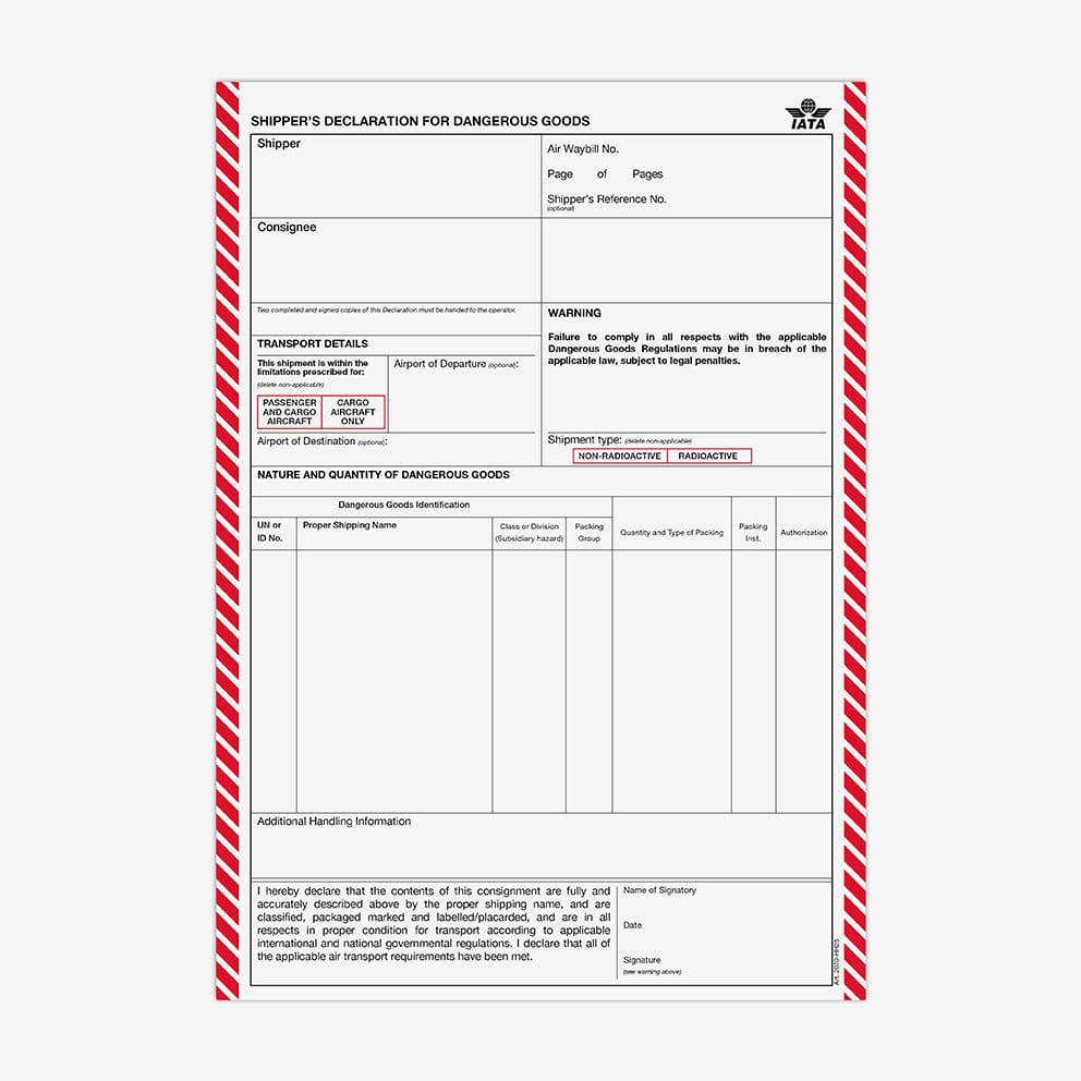 IATA Dangerous Goods Declaration
