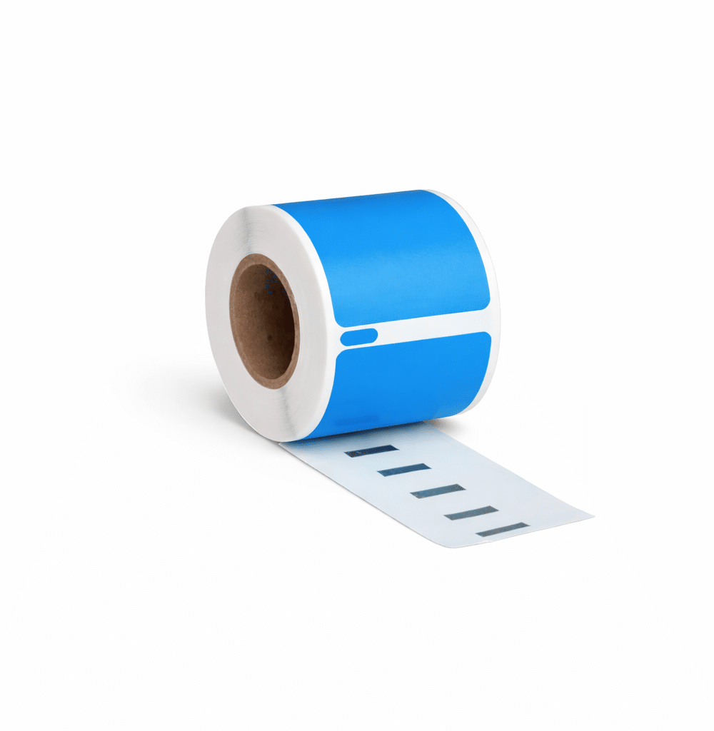 Thermische etiket, 57 mm x 32 mm Blauw, 1500 etiketten per rol, kern 25 mm, Thermisch ECO, permanent