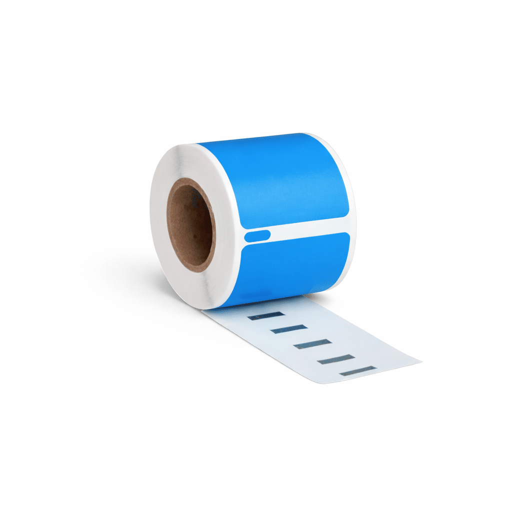 Thermische etiket, 57 mm x 32 mm Blauw, 1500 etiketten per rol, kern 25 mm, Thermisch ECO, permanent