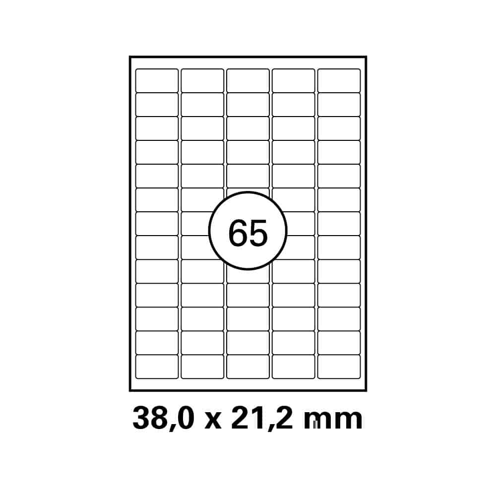 A4 stickervel 38,0 x 21,2 mm - 65 etiketten per vel