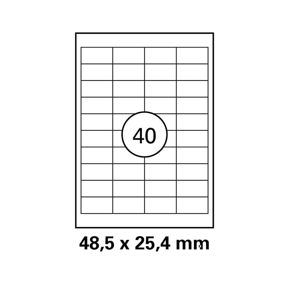 A4 stickervel 48,5 x 25,4 mm - 40 etiketten per vel