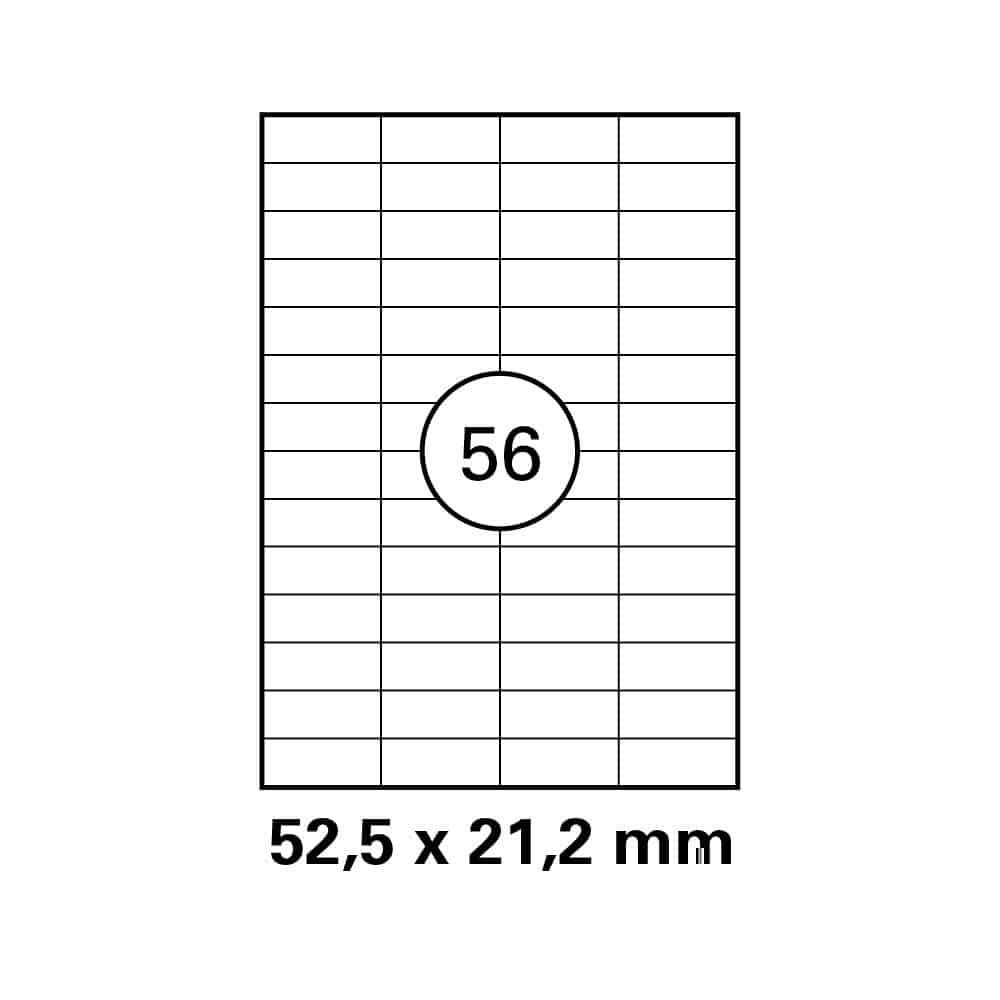 A4 stickervel 52,5 x 21,2 mm - 56 etiketten per vel