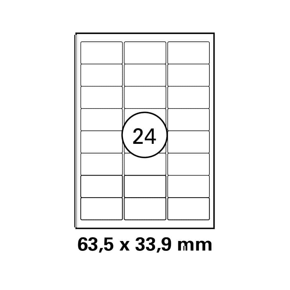A4 stickervel 63,5 x 33,9 mm - 24 etiketten per vel
