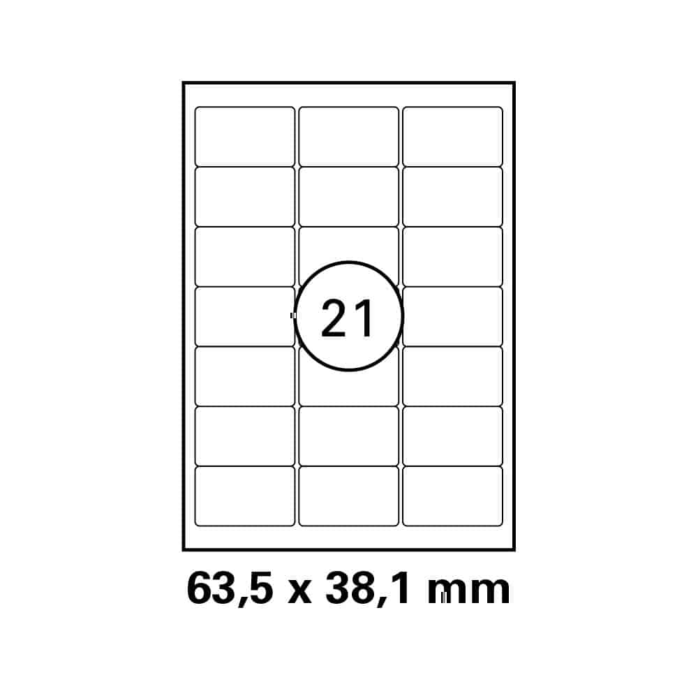 A4 stickervel 63,5 x 38,1 mm - 21 etiketten per vel