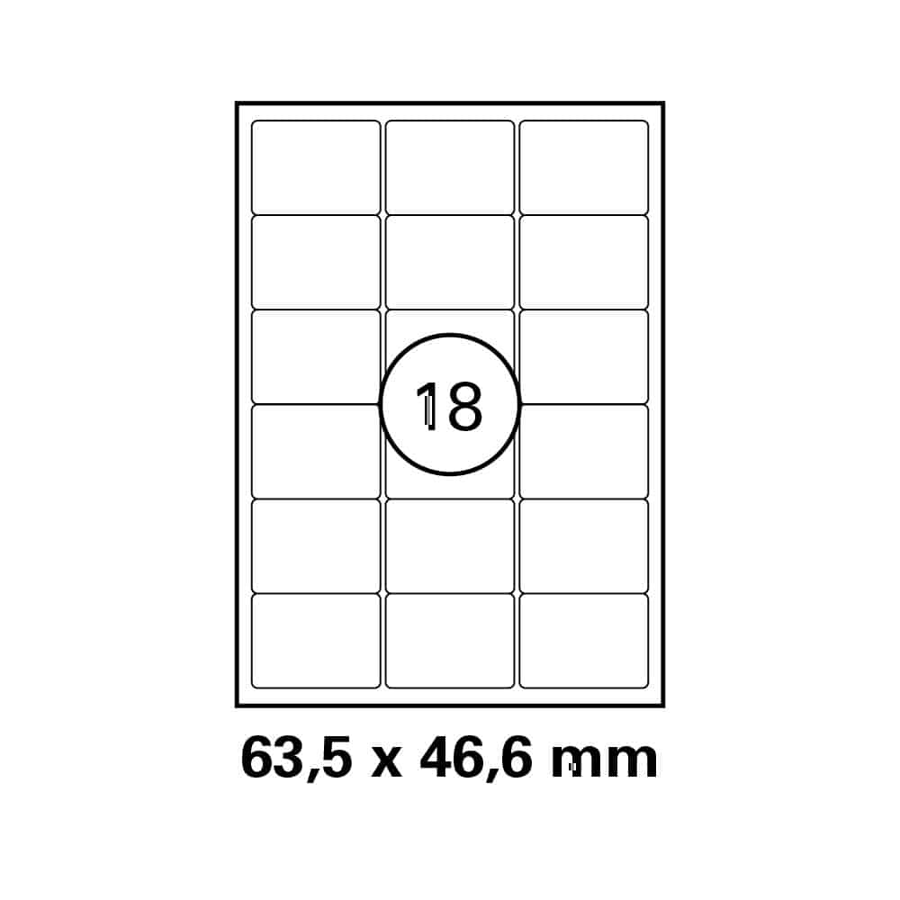 A4 stickervel 63,5 x 46,6 mm - 18 etiketten per vel