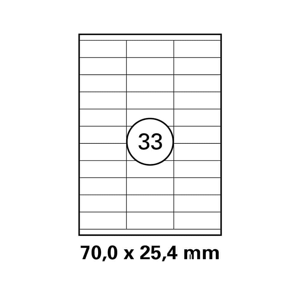 A4 stickervel 70,0 x 25,4 mm - 33 etiketten per vel