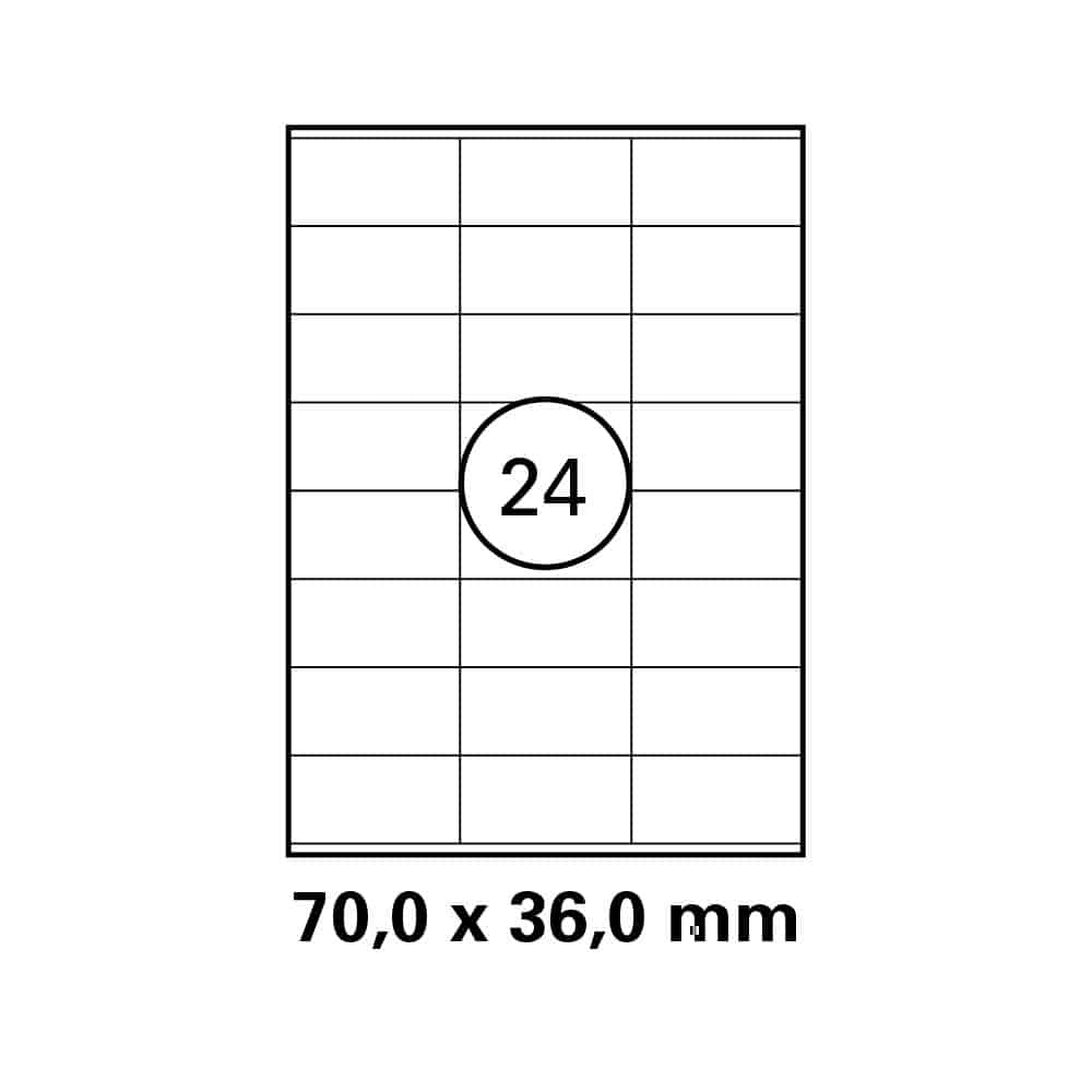A4 stickervel 70,0 x 36,0 mm - 24 etiketten per vel