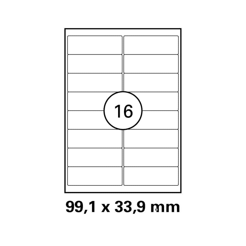 A4 stickervel 99,1 x 33,9 mm - 16 etiketten per vel