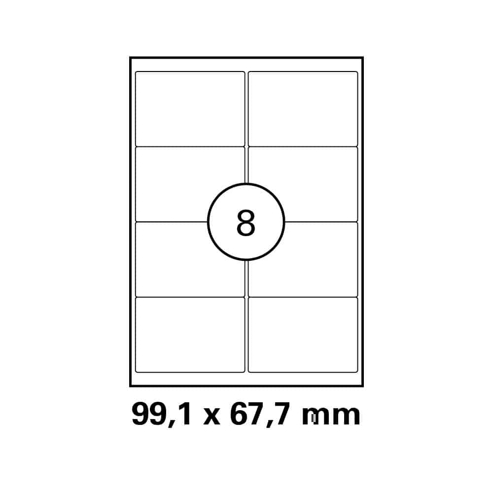 A4 stickervel 99,1 x 67,7 mm - 8 etiketten per vel