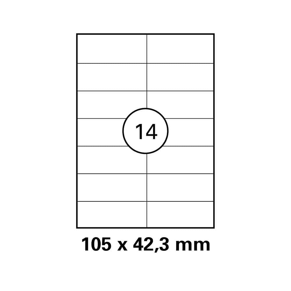 A4 stickervel 105,0 x 42,3 mm - 14 etiketten per vel