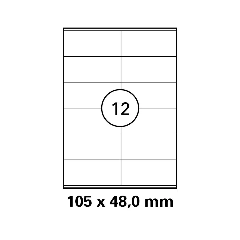 A4 stickervel 105,0 x 48,0 mm - 12 etiketten per vel