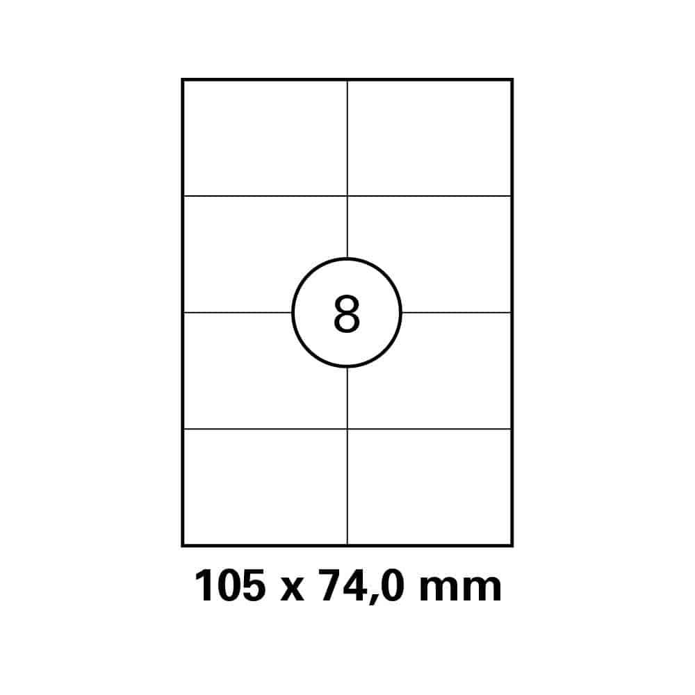 A4 stickervel 105,0 x 74,0 mm - 8 etiketten per vel