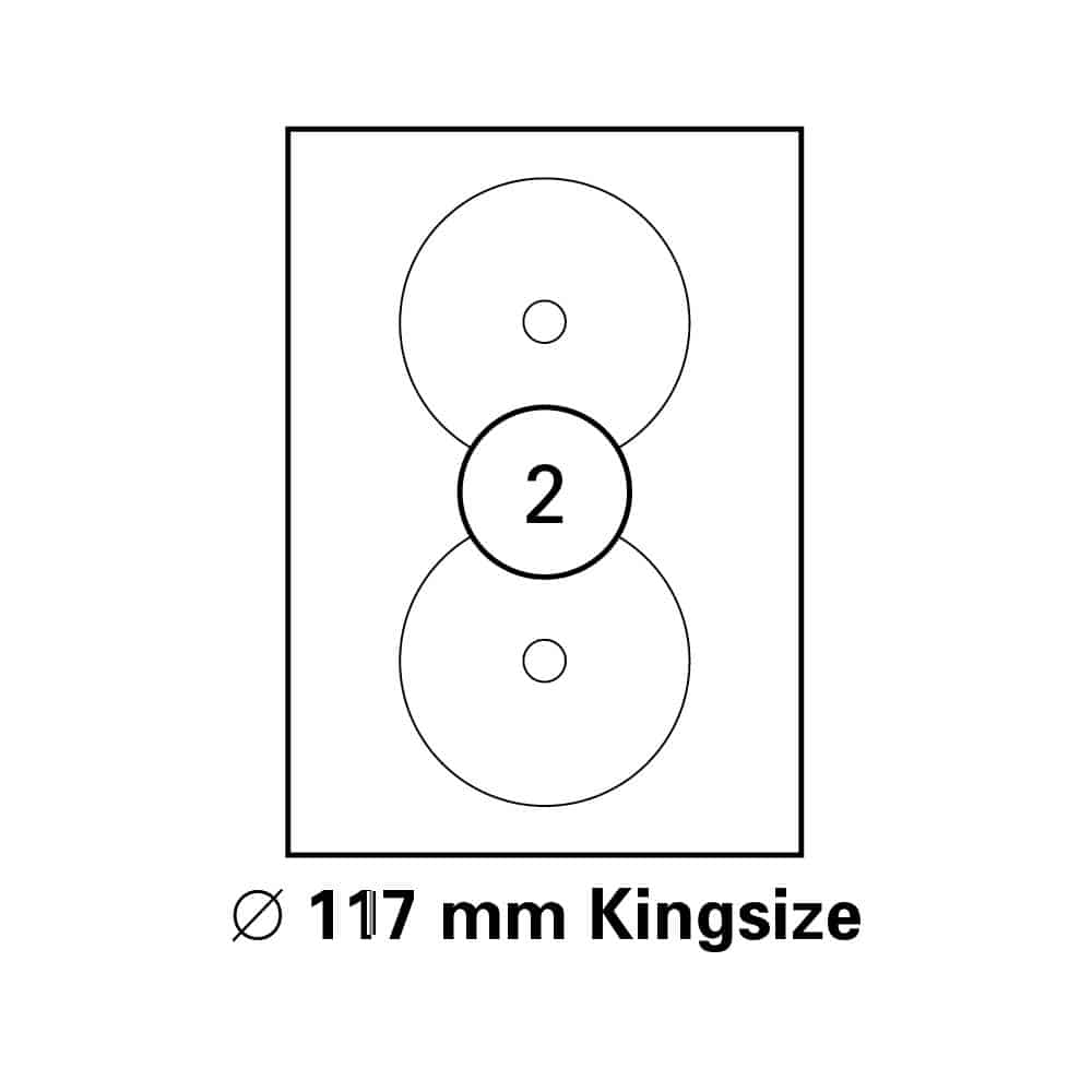 A4 stickervel Ø 117 mm - 2 etiketten per vel