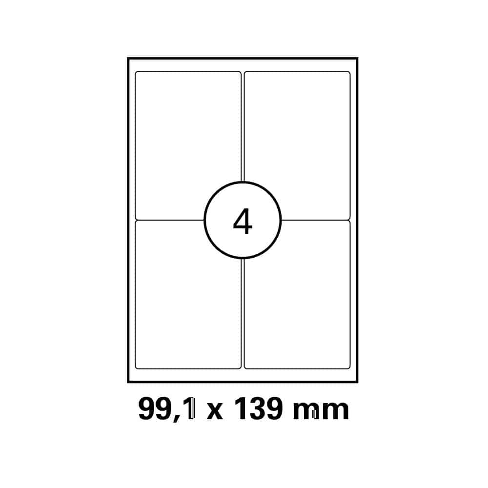 A4 stickervel 99,1 x 139,0 mm - 4 etiketten per vel