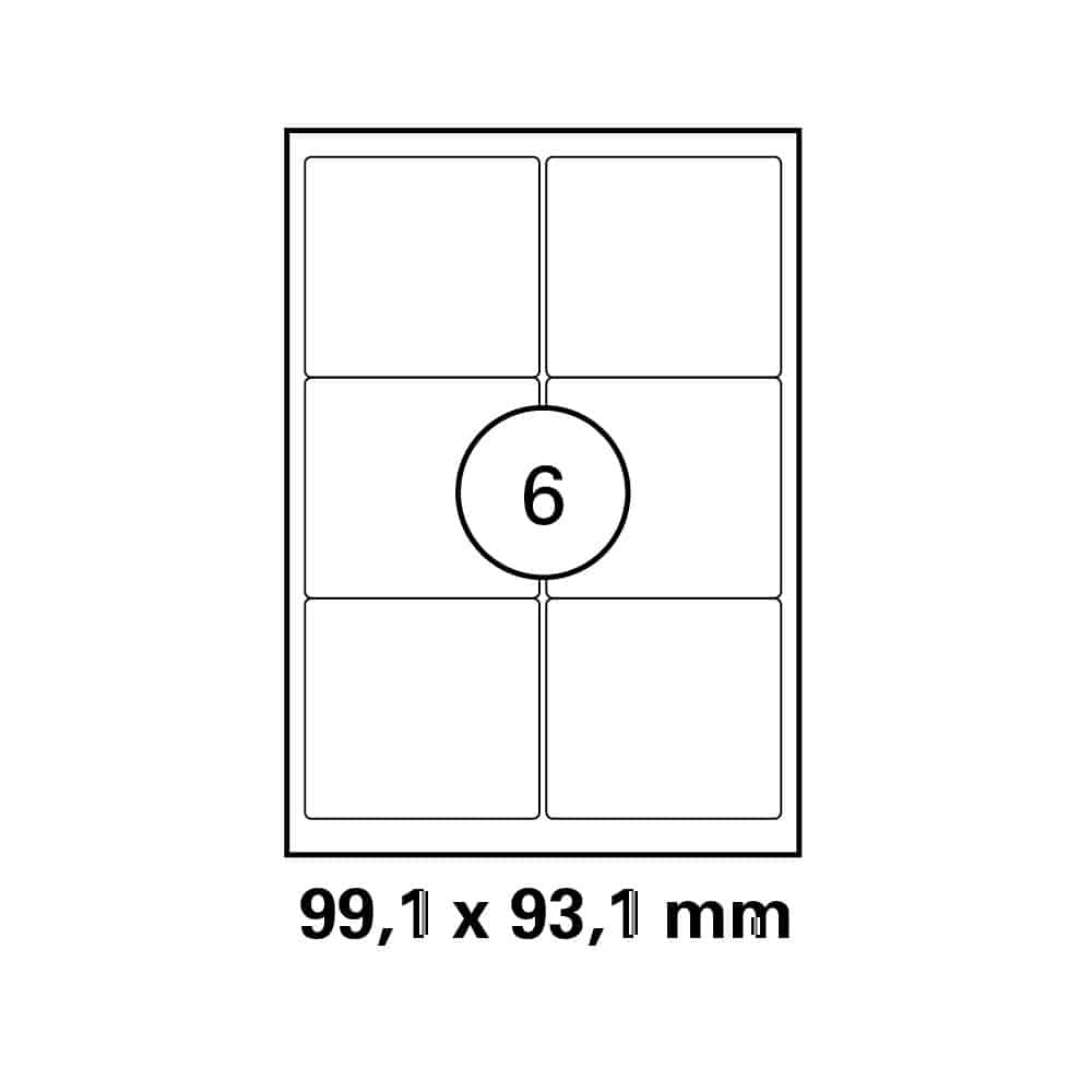 A4 stickervel 99,1 x 93,1 mm - 6 etiketten per vel