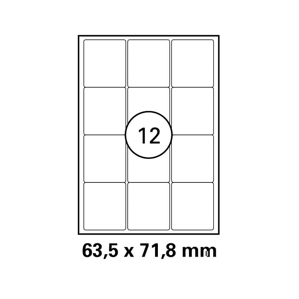 A4 stickervel 63,5 x 71,8 mm - 12 etiketten per vel