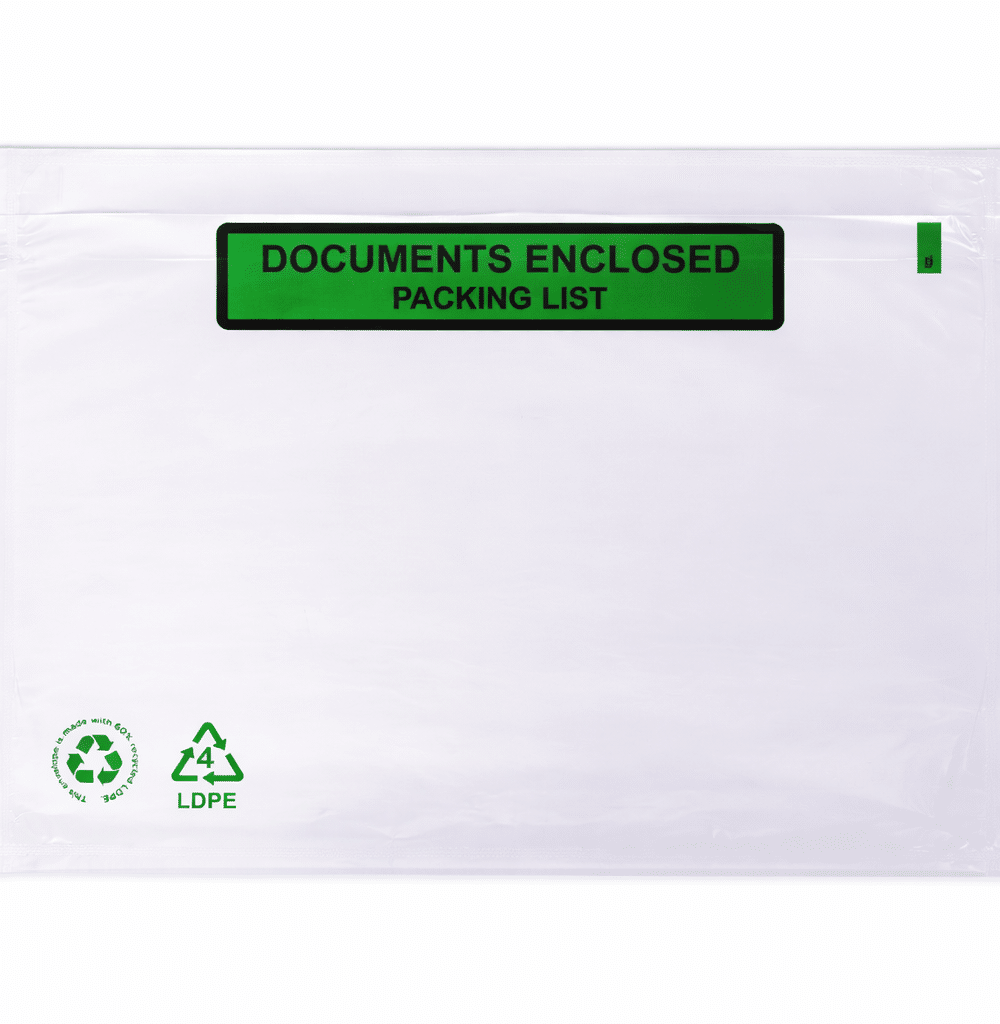 Paklijstenvelop C5 225 x 165 mm – LDPE (60% gerecycled) – Documents Enclosed / Packing List
