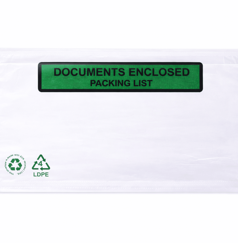 Paklijstenvelop DL 225 x 122 mm – LDPE (60% gerecycled) – Documents Enclosed / Packing List